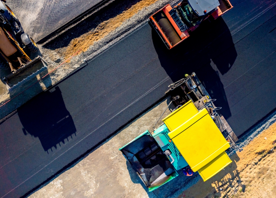 a photo of an aerial view of trucks