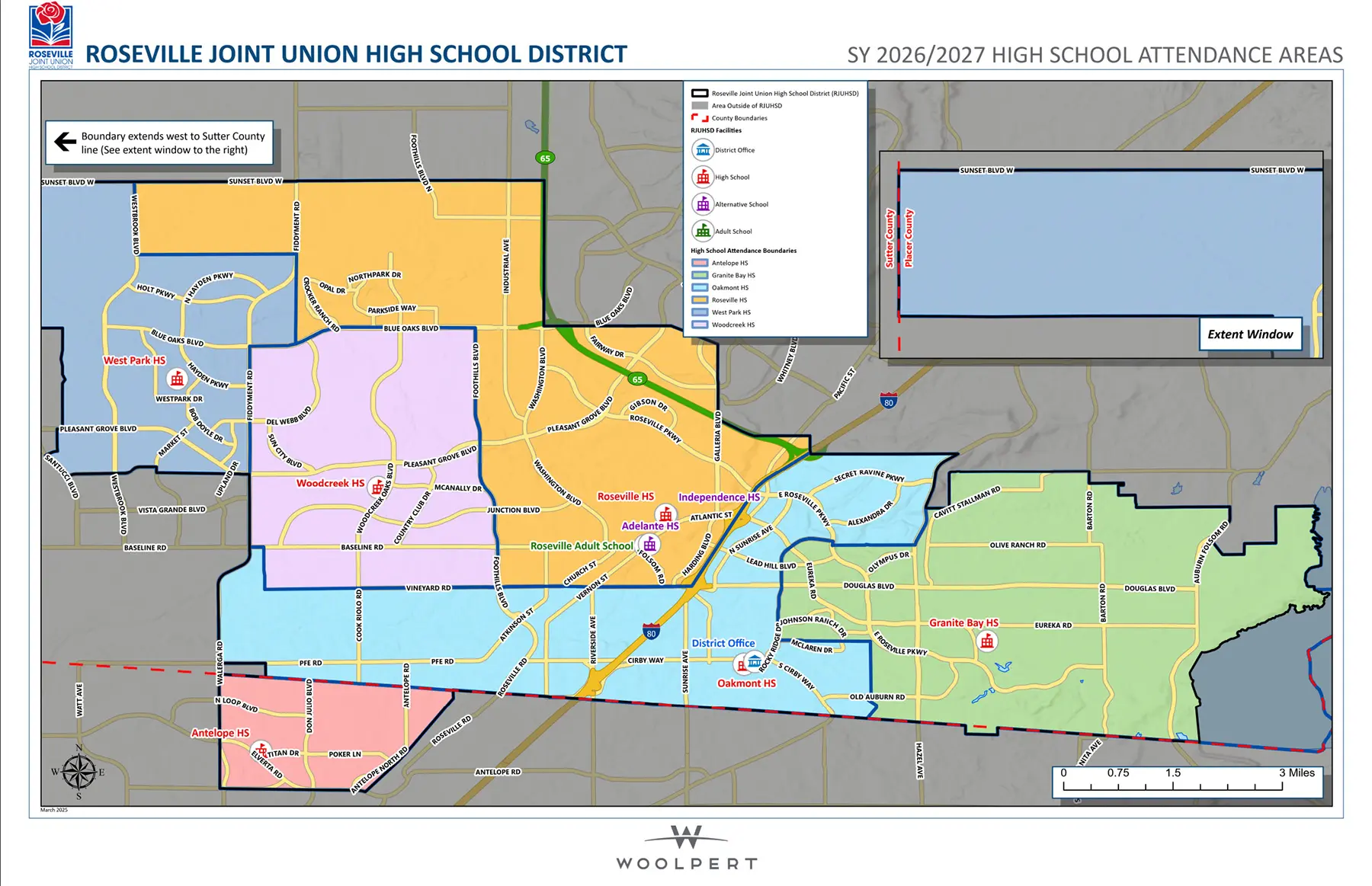 Map showing school districts surrounding Placer One